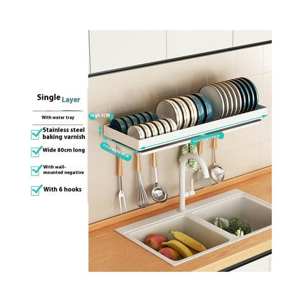 Stainless Steel Dish Rack Wall Mounted Kitchen Shelf Drying Drain Storage Holders - for Home Use Gadgets