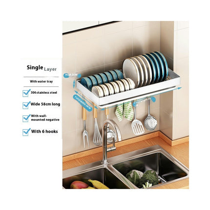 Stainless Steel Dish Rack Wall Mounted Kitchen Shelf Drying Drain Storage Holders - for Home Use Gadgets