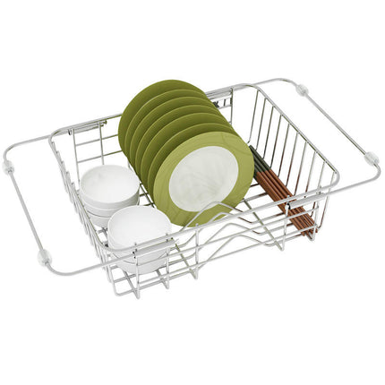 Dish Rack in Sink Expandable Stainless Steel Drainers - for Kitchen Counter Dryer with Utensil Holder