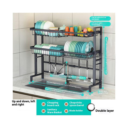 Over The Sink Drying Full Stainless Steel Dish Drainer Rack - Adjustable Length Kitchen Storage Counter