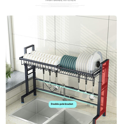 Over The Sink Drying Full Stainless Steel Dish Drainer Rack - Adjustable Length Kitchen Storage Counter