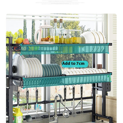 Over The Sink Drying Full Stainless Steel Dish Drainer Rack - Adjustable Length Kitchen Storage Counter