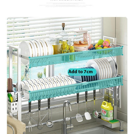 Stainless Over Sink Dish Drainer Drying Rack Adjustable Large - for Kitchen Storage Counter Organizer