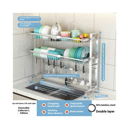 Stainless Over Sink Dish Drainer Drying Rack Adjustable Large - for Kitchen Storage Counter Organizer