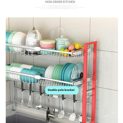 Stainless Over Sink Dish Drainer Drying Rack Adjustable Large - for Kitchen Storage Counter Organizer