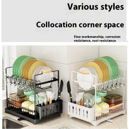 Dish Drying Rack Kitchen Countertop Bowl Multifunctional and Dish Double Layer Tableware Storage Rack