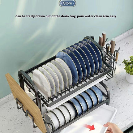 Dish Drying Rack Tier Steel with Removable Drain Board Storage Rack - for Dish Drainer Utensil Holder