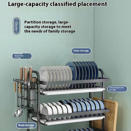 Dish Drying Rack Tier Steel with Removable Drain Board Storage Rack - for Dish Drainer Utensil Holder