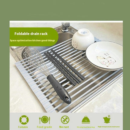 Roll Up Dish Drying Rack Over The Sink Foldable Multipurpose Silicone Dish Drainer For Vegetable Fruit