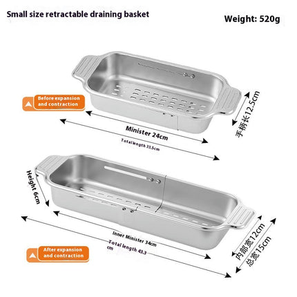 Expandable Dish Drying Rack Retractable Drain Basket Stainless Steel Sink Organizer for Vegetable Fruit