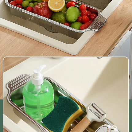 Expandable Dish Drying Rack Retractable Drain Basket Stainless Steel Sink Organizer for Vegetable Fruit