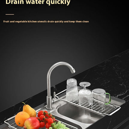 Stainless Steel Extendable Dish Drainer Drying - Over the Kitchen Sink Vegetables & Fruits Rinse Rack