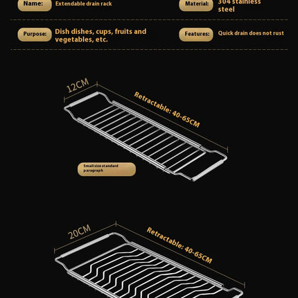 Stainless Steel Extendable Dish Drainer Drying - Over the Kitchen Sink Vegetables & Fruits Rinse Rack