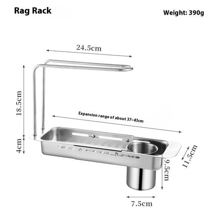 Expandable Kitchen Sink Caddy Sponge Holder Stainless Steel Sink Caddy Telescopic with Dishcloth Towel