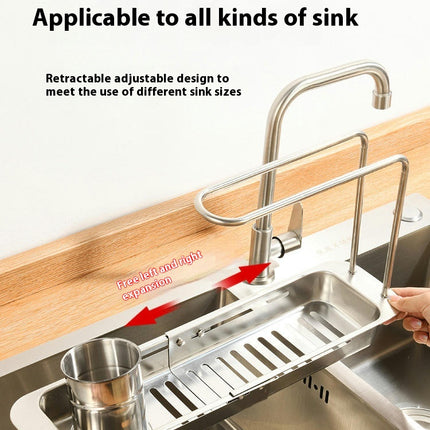 Expandable Kitchen Sink Caddy Sponge Holder Stainless Steel Sink Caddy Telescopic with Dishcloth Towel