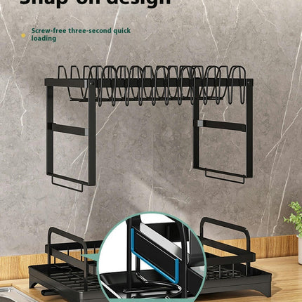 Dish Drying Rack Basket Kitchen Storage 2-Tier Rustproof Large Capacity Automatic Water Drainage Gadgets