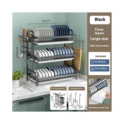 Double Layer Dish Rack Household Three-layer Kitchen Shelf Chopsticks Knife and Fork Storage Rack Gadgets