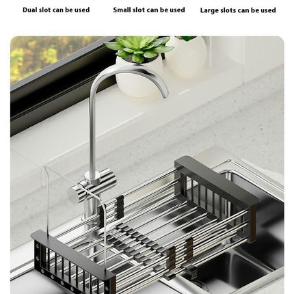 Over The Dish Drying Rack Retractable Stainless Steel Sink Strainer Telescopic Drain Basket for Kitchen