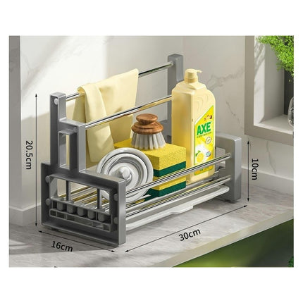 Sink Sponge Holder Kitchen Sink Caddy Organizer Stainless Steel Dish with Auto Drain Tray Storage Tool