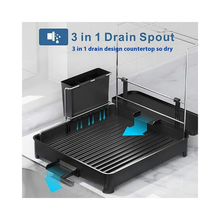 Dish Rack with Utensil Holder and Dish Drying Mat Removable Drainboard - for Kitchen Counter Gadgets