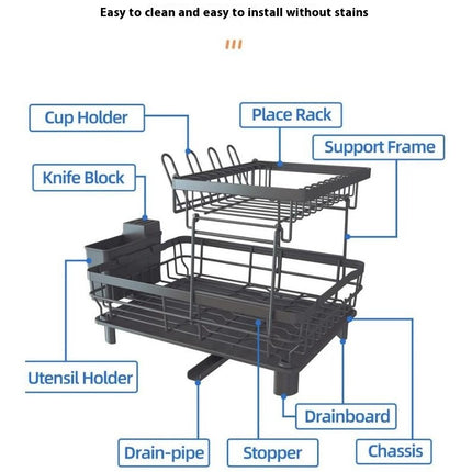 Dish Drying Rack Kitchen Double Layer Drain Rack Bowl Rack Household Dish Storage Countertop Tableware