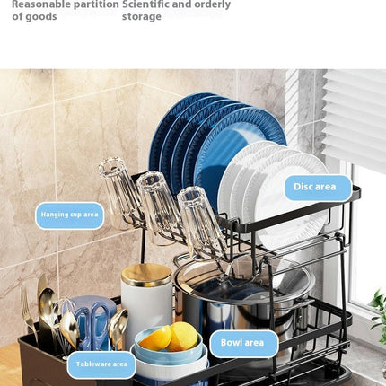 Multifunctional Dish Drying Rack Kitchen Countertop Drain Bowl Rack Household Double Layer Dish Storage