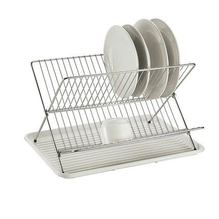 2-Tier Collapsible Dish Rack - with Tray Dish Drainer Kitchens Plate Dish Holders for Cups & Plates