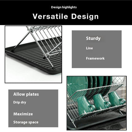 2-Tier Collapsible Dish Rack - with Tray Dish Drainer Kitchens Plate Dish Holders for Cups & Plates