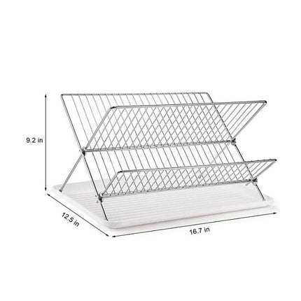 2-Tier Collapsible Dish Rack - with Tray Dish Drainer Kitchens Plate Dish Holders for Cups & Plates