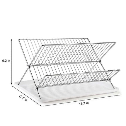 Foldable Dish Drying Racks with Drainboard Stainless Steel 2 Tier Dish Drainer Rack Collapsible Tools