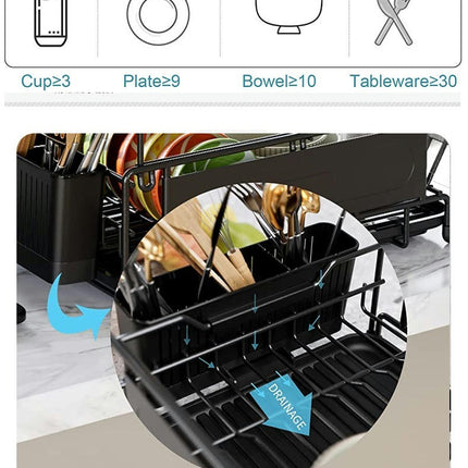 Large Dish Drying Rack for Kitchens Counter with Auto Draining Drain Broad and Removable Cutlery Holder