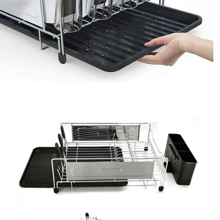 Large Dish Drying Rack for Kitchens Counter with Auto Draining Drain Broad and Removable Cutlery Holder