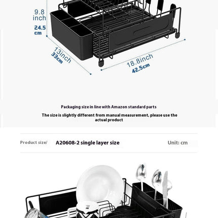 Large Dish Drying Rack for Kitchens Counter with Auto Draining Drain Broad and Removable Cutlery Holder