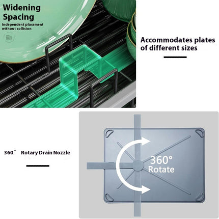 Dish Drying Rack with Swivel Spout with Utensil Holder and Mat 360° Removable Drainboard Organization