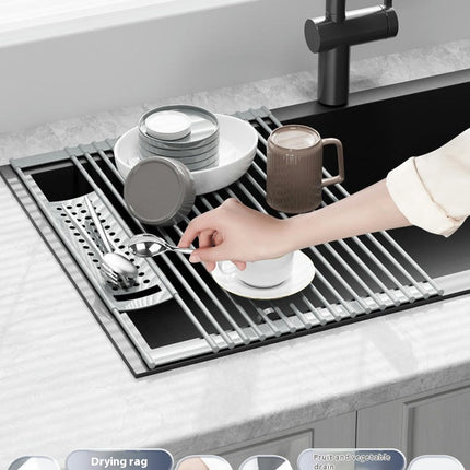 Roll Up Dish Drying Rack Over The Sink Drying Rack Kitchen Rolling Drainer Foldable for Kitchen Counter