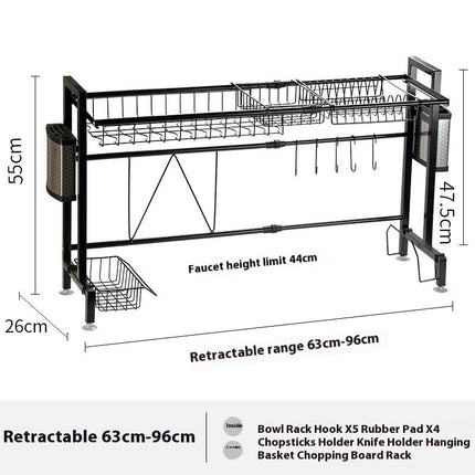 2 Tiers of Retractable Large Over The Sink Dish Drying Rack - for All Sinks Adjustable Large Capacity