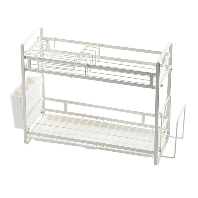 Dish Drying Rack - 2 Tier Dish Rack with Dish Drainer with Automatic Drainboard and Metal Utensil Tool