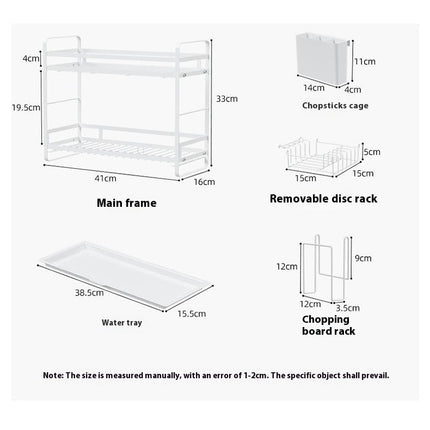 Dish Drying Rack - 2 Tier Dish Rack with Dish Drainer with Automatic Drainboard and Metal Utensil Tool