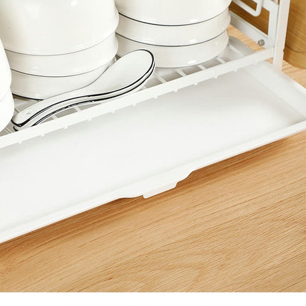 Dish Drying Rack - 2 Tier Dish Rack with Dish Drainer with Automatic Drainboard and Metal Utensil Tool