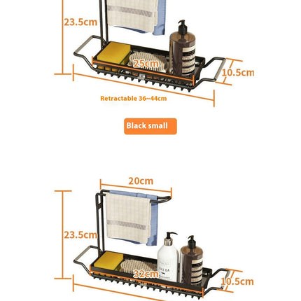 Stainless Steel Drain Rack for Soap for Kitchens with Dishcloth Towel Holder - Expandable Telescopic