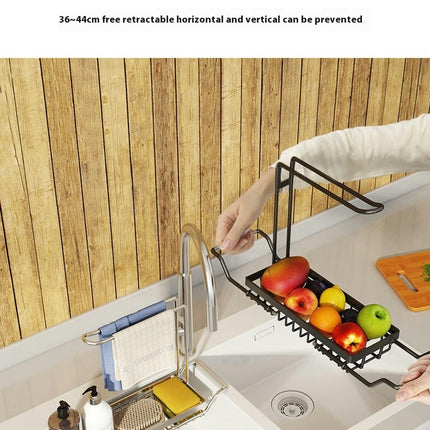 Stainless Steel Drain Rack for Soap for Kitchens with Dishcloth Towel Holder - Expandable Telescopic