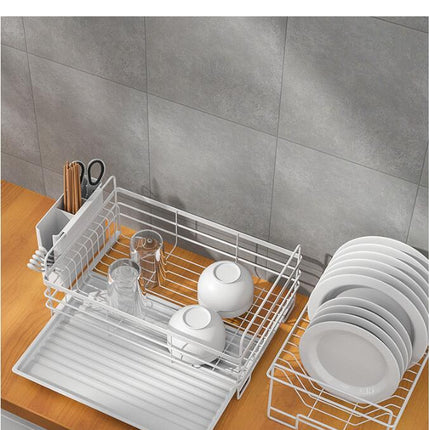 Dish Drying Rack Double Layer Dish Rack with Cup Holder Kitchen Dish Sink Draining Rack for Sink Tool