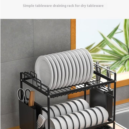 Dish Drying Rack Double Layer Dish Rack with Cup Holder Kitchen Dish Sink Draining Rack for Sink Tool