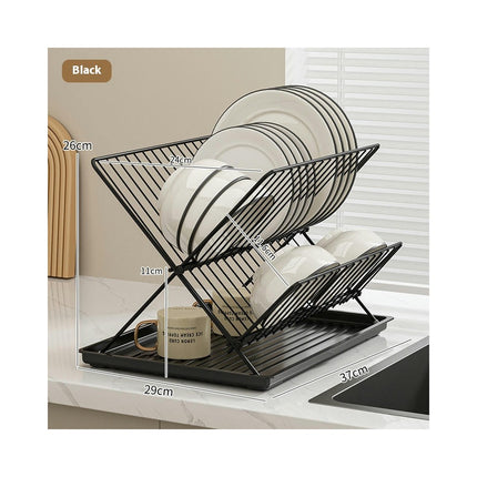 Foldable Dish Drying Rack with Drainboard Stainless Steel 2 Tier Dish Drainer Racks Collapsible Tool