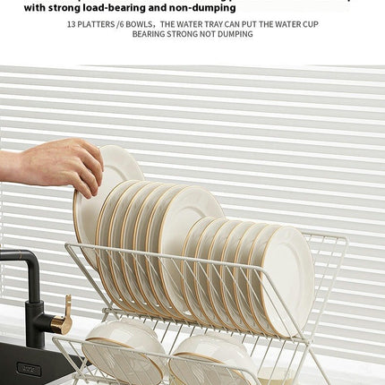 Foldable Dish Drying Rack with Drainboard Stainless Steel 2 Tier Dish Drainer Racks Collapsible Tool