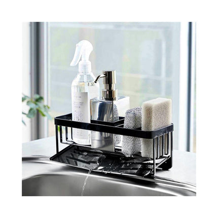 Sink Caddy Organizer Stainless Steel Sponge Dishcloth Holder - with Drain Pan Tray for Kitchen Countertop