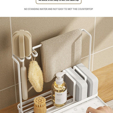 Sink Caddy Organizer Stainless Steel Sponge Dishcloth Holder - with Drain Pan Tray for Kitchen Countertop