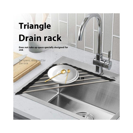 Foldable Corner Dish Drying Rack Triangle Dish Drainer Roll Up Drainer Stainless Steel Caddy Sponge Holder