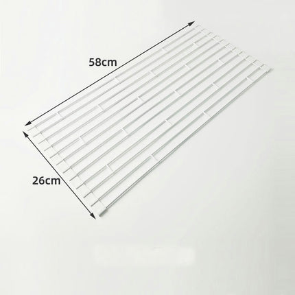 Roll-Up Dish Drying Rack Kitchen Sink Counter Over The Foldable Anti-Slip Silicone Coated Drain Tool