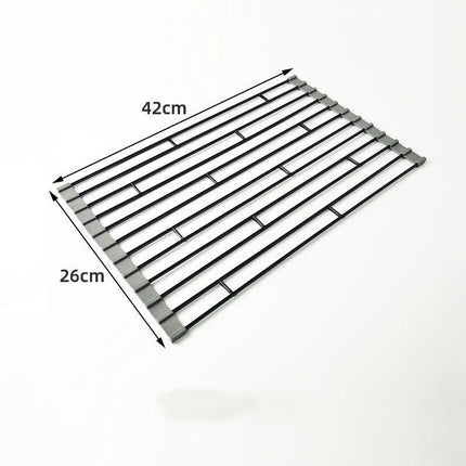 Roll-Up Dish Drying Rack Kitchen Sink Counter Over The Foldable Anti-Slip Silicone Coated Drain Tool